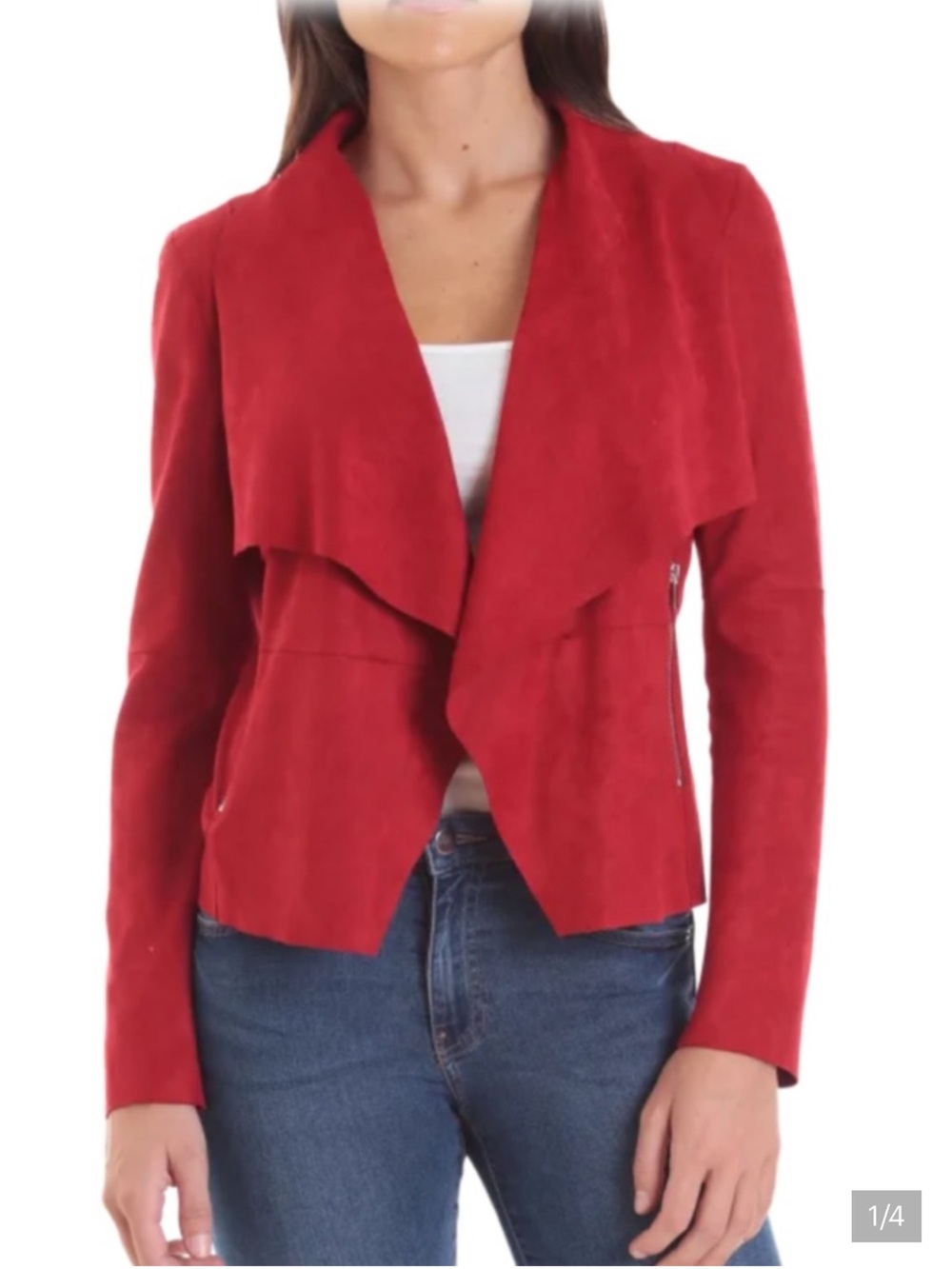 Bagatelle Faux Suede Moto Jacket | S | Draped Open Front Cropped Blazer